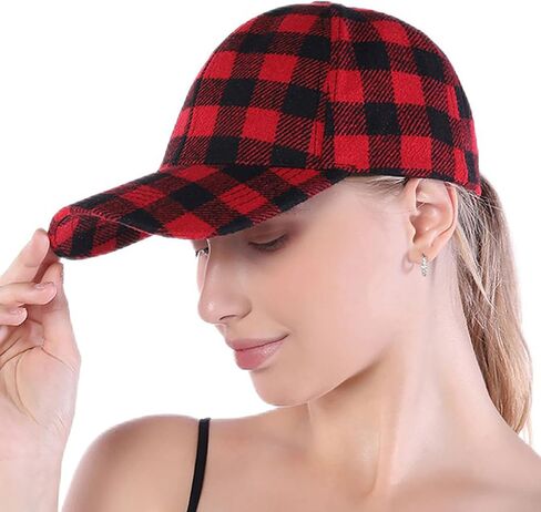 Womens Buffalo-Check Ball-Cap Red-Black-Plaid Baseball-Hat in Saudi Arabia