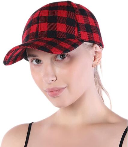 Womens Buffalo-Check Ball-Cap Red-Black-Plaid Baseball-Hat in Saudi Arabia