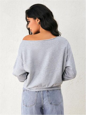 سويت شيرت SweatyRocks نسائي بدون أكتاف قصير وأكمام طويلة ورقبة غير متماثلة in Saudi Arabia