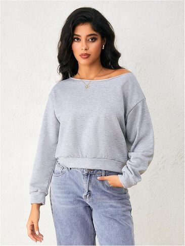 سويت شيرت SweatyRocks نسائي بدون أكتاف قصير وأكمام طويلة ورقبة غير متماثلة in Saudi Arabia