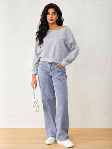 سويت شيرت SweatyRocks نسائي بدون أكتاف قصير وأكمام طويلة ورقبة غير متماثلة in Saudi Arabia