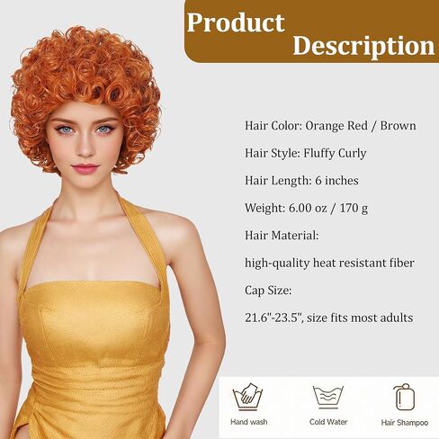 Elaine Fluffy Curly Short Wig Synthetic Party Halloween Cosplay Costume Wigs for Women (Orange Red) in Saudi Arabia