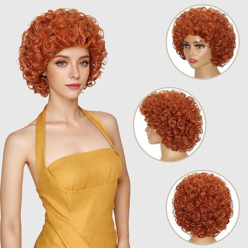 Elaine Fluffy Curly Short Wig Synthetic Party Halloween Cosplay Costume Wigs for Women (Orange Red) in Saudi Arabia