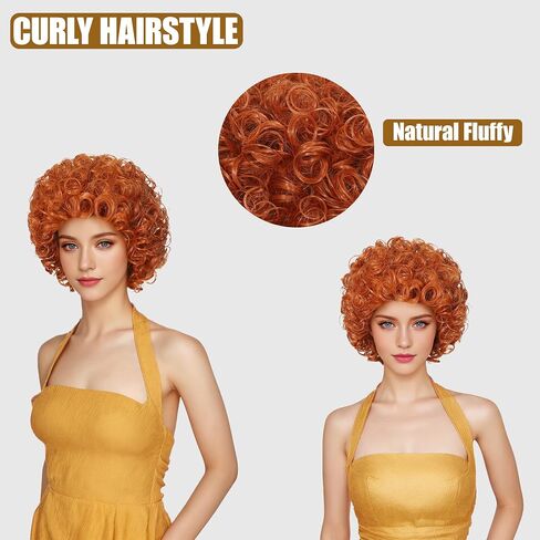 Elaine Fluffy Curly Short Wig Synthetic Party Halloween Cosplay Costume Wigs for Women (Orange Red) in Saudi Arabia