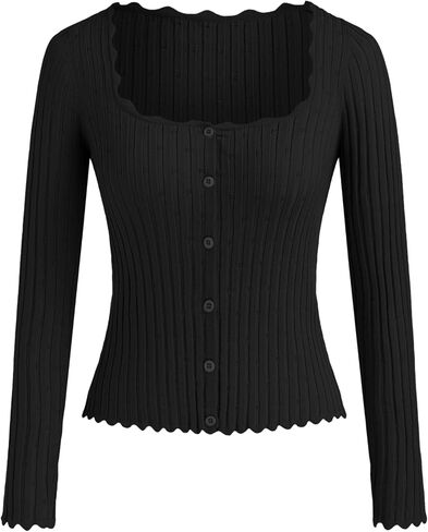 CIDER Women’s Ribbed Knit Crop Cardigan Long Sleeve Square Neck Button Down Shirts Slim it Tops in Saudi Arabia