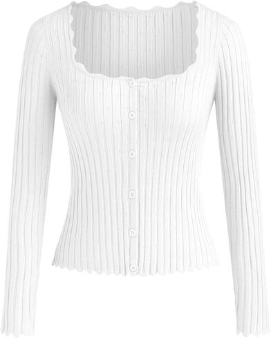 CIDER Women’s Ribbed Knit Crop Cardigan Long Sleeve Square Neck Button Down Shirts Slim it Tops in Saudi Arabia