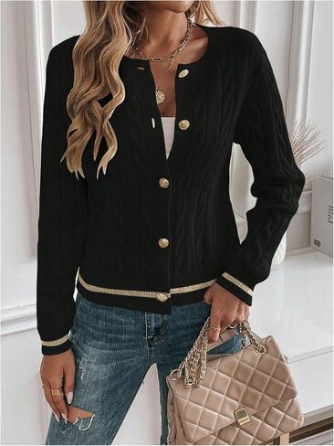 MakeMeChic Women's Cardigan Sweaters Cable Knit Sweater Button Down Shirt in Saudi Arabia