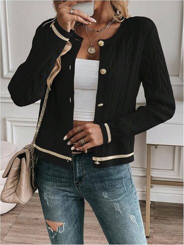 MakeMeChic Women's Cardigan Sweaters Cable Knit Sweater Button Down Shirt in Saudi Arabia