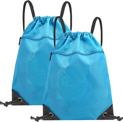 2 حقيبة ظهر برباط، حقائب برباط لصالة الألعاب الرياضية مقاومة للماء، حقيبة ظهر برباط سحب مع جيوب، حقائب حزام برباط بسحاب، حقيبة سفر للشاطئ للرجال والنساء ورياضات الصالة الرياضية (أسود) in Kuwait