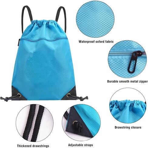 2 حقيبة ظهر برباط، حقائب برباط لصالة الألعاب الرياضية مقاومة للماء، حقيبة ظهر برباط سحب مع جيوب، حقائب حزام برباط بسحاب، حقيبة سفر للشاطئ للرجال والنساء ورياضات الصالة الرياضية (أسود) in Kuwait
