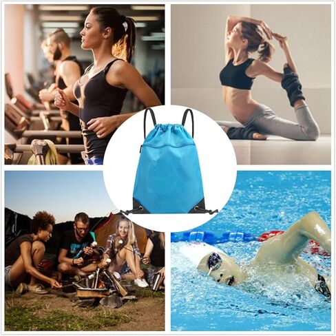 2 حقيبة ظهر برباط، حقائب برباط لصالة الألعاب الرياضية مقاومة للماء، حقيبة ظهر برباط سحب مع جيوب، حقائب حزام برباط بسحاب، حقيبة سفر للشاطئ للرجال والنساء ورياضات الصالة الرياضية (أسود) in Kuwait