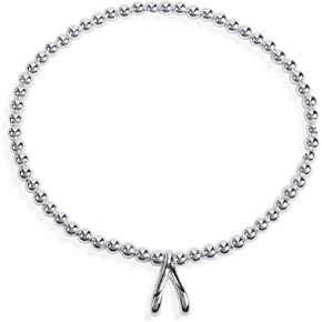 AeraVida Unisex Lucky Wishbone Friendship Charm Elastic .925 Sterling Silver Beads Stretch Bracelet | Meaningful Sterling Silver Jewelry for Men & Women