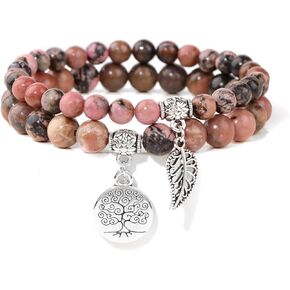 Healing Crystal Bracelet for Women Boho Tree of Life and Leaf Charm Bracelet Crystal Beaded Bracelets Anxiety Spiritual Gemstone Bracelet Natural Stone Stretch Bracelets Healing Gifts for Women