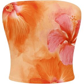 Milumia Women's Floral Print Strapless Bandeau Tops Fitted Backless Crop Top