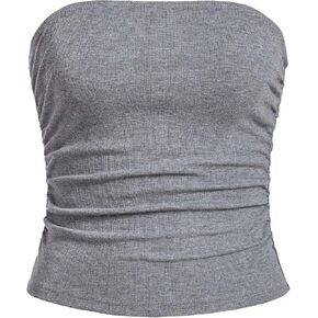 SOLY HUX Women's Tube Tops Summer Casual Ruched Strapless Sleeveless Crop Top Sexy Bandeau Tops