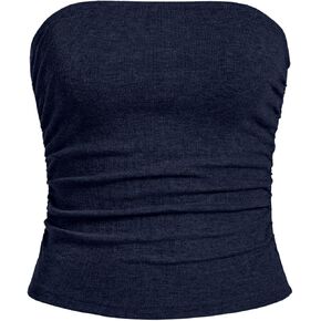 SOLY HUX Women's Tube Tops Summer Casual Ruched Strapless Sleeveless Crop Top Sexy Bandeau Tops