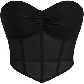 SOLY HUX Women's Ruched Bustier Sexy Tube Top Bandana Hem Crop Bandeau Tops Clubwear