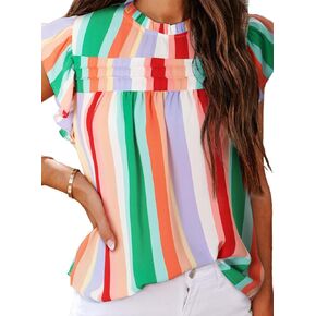 SHEWIN Womens Summer Crewneck Tank Tops Casual Ruffle Sleeveless Tops Shirts