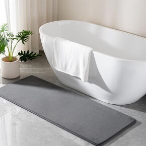Grey Memory Foam Bath Runner Mat Long Bathroom Rug Microfiber Bathroom Carpet Non Slip Soft Absorbent Washable Bathrug,24" x 60"
