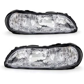 Headlights Assembly Compatible with 1997 1998 1999 2000 2001 2002 2003 Malibu for 97-99 Oldsmobile Cutlass 2004-2005 Chevy Classic Headlamp Replacement Left and Right with Chrome Housing