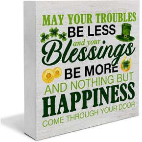 St. Patricks Day Decor, Rustic Irish Blessings Decor May Your Troubles Be Less Wood Block Sign Home Tabletop Shelf Desk Decor, St Patricks Day Decorations, 5 X 5 Inches