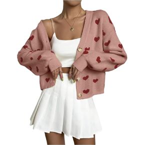 SHENHE Women's Cute Cropped Cardigan Open Front Long Sleeve Ribbed Knit Sweater