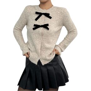 SOLY HUX Women's Bows Knitted Cardigan Tops Button Down Long Sleeve Sweater Fall Clothes