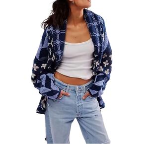 Abstract Printed Lapel Knit Sweater for Women Geometric Graphic Vintage Cardigan Fall Loose Sweaters Outwear Coat