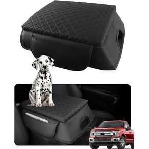 Console Cover for Ford F150 2015-2020 and F250 F350 F450 2017-2022 Armrest Cover Leather Arm Rest Pad Center Console Lid Cover with Pockets for F150 Accessories (Bucket Seat Only)
