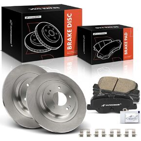 A-Premium 11.88 inch (302mm) Rear Solid Disc Brake Rotors + Ceramic Pads Kit Compatible with Select Mitsubishi Models - Outlander 2014-2018, Outlander Sport 2013-2022, RVR 2013-2018, 6-PC Set