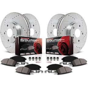 Power Stop K2010 Front and Rear Z23 Carbon Fiber Brake Pads with Drilled and Slotted Brake Rotors Kit For Chevy Silverado 1500 Tahoe | GMC Sierra 1500 Yukon XL 1500 6 Lug