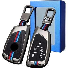 Yumzeco Compatible with Chevy Key Fob Cover, Key Case Shell Holder for 2022-2024 Chevrolet Suburban Tahoe Silverado 1500, for GMC Sierra 1500 Yukon,Metal Shell & Soft Silicone Protection (5 Button)