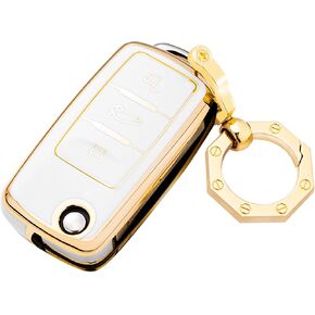 YHC for VW Volkswagen Key Fob Cover Car Key Case Shell with Gold Keychain fit Jetta Beetle Tiguan Passat Golf