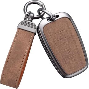 YO&YOYE Compatible with Toyota Key Fob Cover with Keychain Leather Key Case Protector for 2018-2022 Camry RAV4 Highlander C-HR Prius Corolla Avalon GT86 Smart Key (Model1, Black)