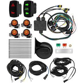 Pre-wired ATV UTV Turn Signal Kit, Universal Street Legal Kit with 60DB Horn & Toggle Switch, Side by Side Blinker Kit Fits for Polaris Arctic Cat Yamaha Kawasaki Can-Am Pioneer Golf Cart Dune Buggy
