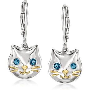 Ross-Simons 0.20 ct. t.w. London Blue Topaz Cat Drop Earrings in Sterling Silver With 18kt Gold Over Sterling