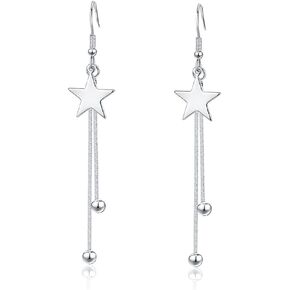 Sterling Silver Long Dangle Drop tassel star meteor earrings For Women