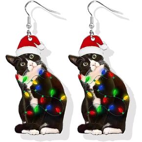 Christmas Earrings for Women Cute Cat Earrings Dangle Christmas Light Stocking Cat Earrings for Holiday Christmas Gifts 2024 in Kuwait
