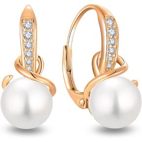 Starchenie Pearl Leverback Earrings 925 Sterling Silver Rose Gold Plated/18K Gold Plated Jewelry Gift for Women