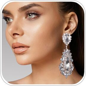 Big Silver Chandelier Earrings for Women Dangling Bling Large Rhinestone Earrings Formal Jewelry