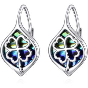 Celtic Trinity Knot Earrings for Women 925 Sterling Silver Triquetra Knot Leverback Abalone Shell Irish Jewelry Tree of Life Gift