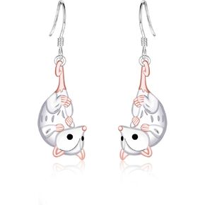 Opossum Dangle Earrings for Women - Silver Animal Possum Dangling Drop Hook Earrings for Christmas Birthday Jewelry Gifts