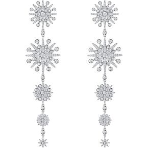 EVER FAITH Women's Cubic Zirconia Gorgeous Snowflake Chandelier Long Dangle Earrings Clear Silver-Tone