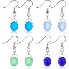 Quelay 4 Pairs Sea Glass Earrings Handmade Sea Glass Jewelry Sea Sapphire Beachy Earrings Materials Sea Glass Earring for Women Ocean Style Valentine's Day Gifts Daily Party Vacation,Handmade Products