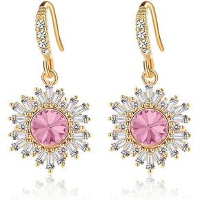 Austrian Crystal Snowflake Drop Dangle Earrings for Women Dangling Christmas Earrings 14K Gold Plated Hypoallergenic Jewelry