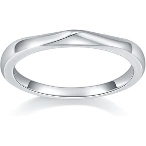 BORUO 925 Sterling Silver Ring- Plain Dome Ring with Three Faceted Texture- Stackable Ring Size 4-12