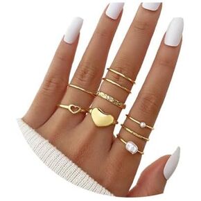 Gold Knuckle Rings Set for Women Vintage Stackable Pearls Rhinestones Rings Dainty Gold Statement Rings Joint Finger Rings Pack Jewelry Gift