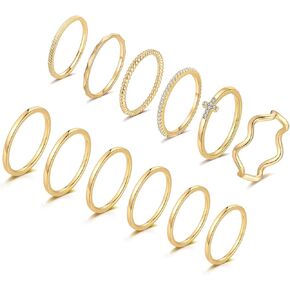KOHOTA 12PCS 14K Gold Plated Stacking Rings for Women Simple Stackable Knuckle Gold Band Ring Eternity Wedding Rings Gold Thin Rings for Teen Girls Size 4-9