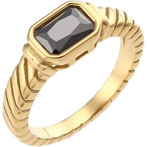 PAMTIER Women's Cubic Zirconia Stone Ring Stainless Steel Gold Plated Stackable Statement Wedding Band