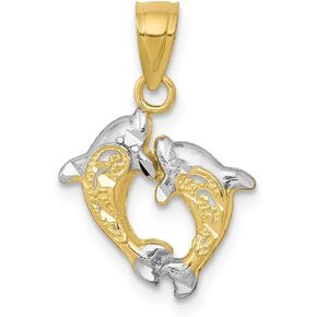Solid 10k Yellow and White Gold Two Tone Small Dolphin Pendant Charm (11mm x 20mm)